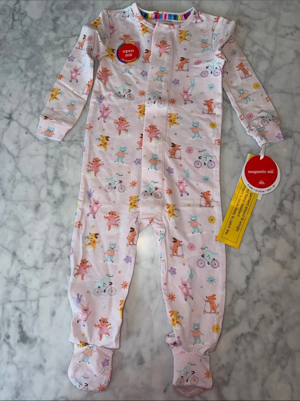 NWT Magnetic Me Modal Pink Animal & Bike Print Footed One-Piece 9/12M